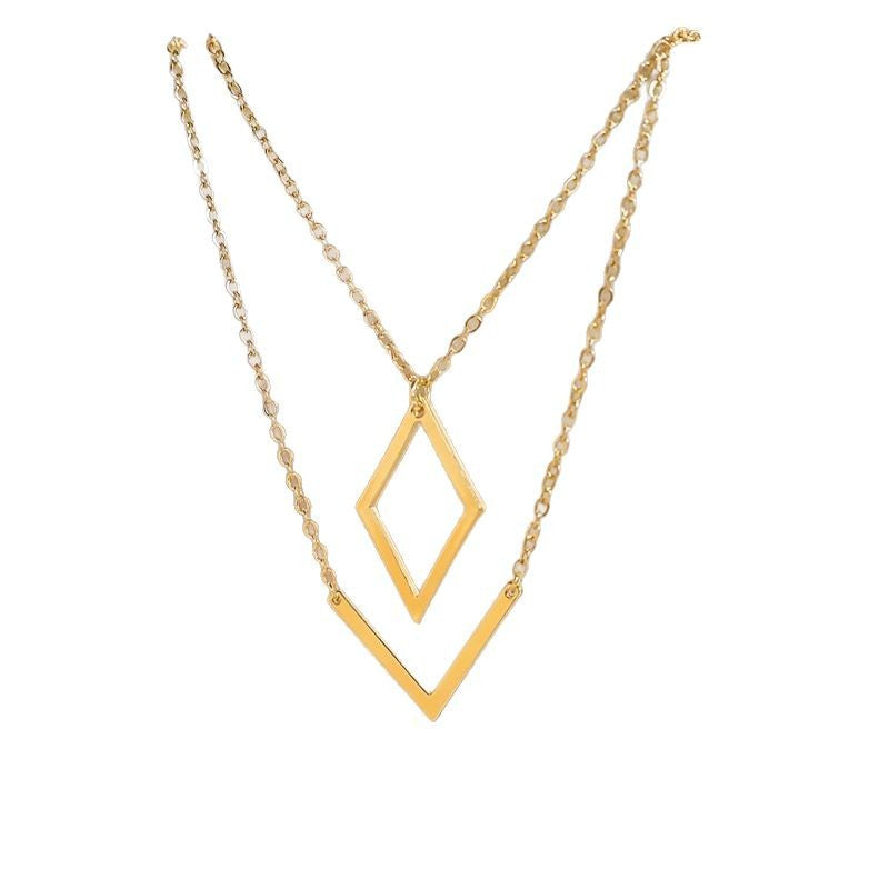 Collier Double Losange Doré | Chaîne Superposée Acier | VELYNE