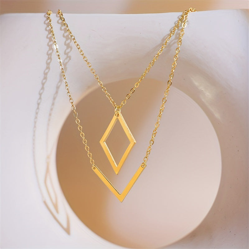 Collier Double Losange Doré | Chaîne Superposée Acier | VELYNE