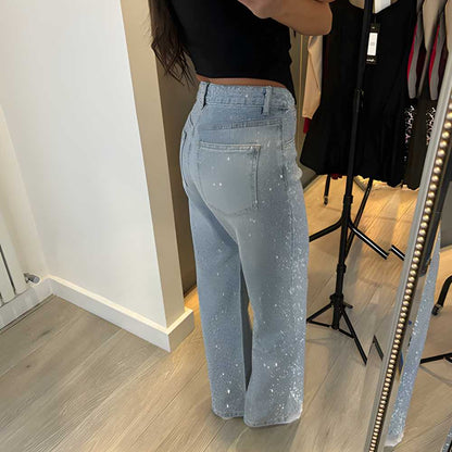 DIAMANTE COVERED WIDE LEG JEANS