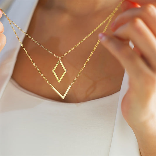 Collier Double Losange Doré | Chaîne Superposée Acier | VELYNE