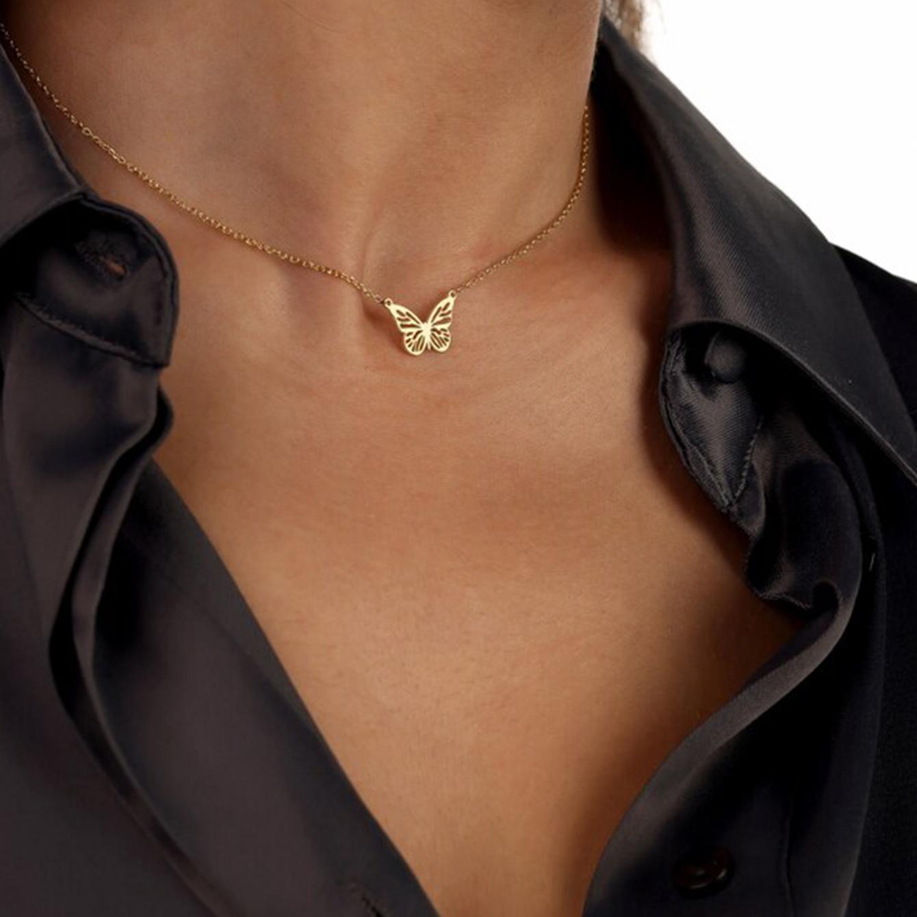 Collier Pendentif Papillon Doré | Acier Titane | VELYNE