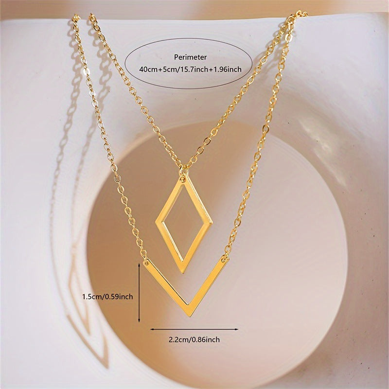 Collier Double Losange Doré | Chaîne Superposée Acier | VELYNE