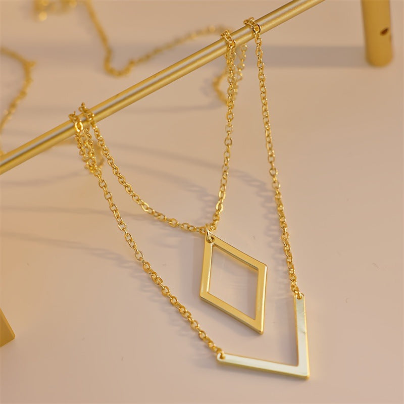 Collier Double Losange Doré | Chaîne Superposée Acier | VELYNE